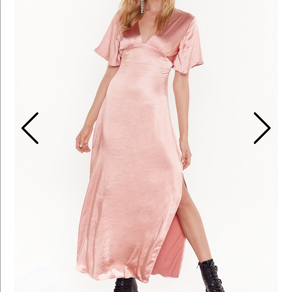 Nasty Gal silk satin maxi dress with slit. NWT